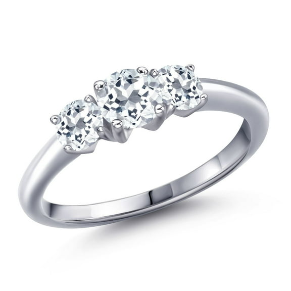 Gem Stone King 925 Sterling Silver White Topaz Engagement Ring for Women | 1.26 Cttw | Round 5MM | Gemstone November Birthstone | Size 9