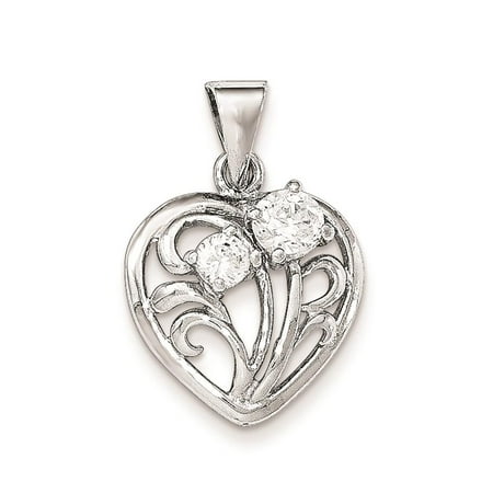 925 Sterling Silver Polished Cubic Zirconia Heart Charm Pendant
