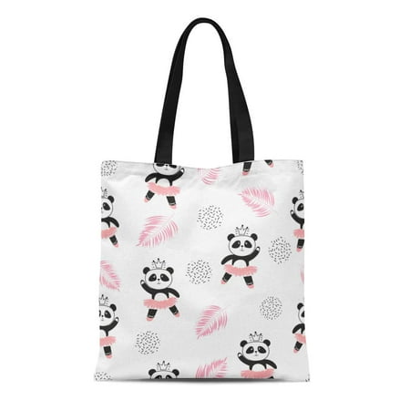 Panda Crossbody Bag SIDONKU Canvas Tote Bag Pink Pattern Cute Panda Ballerinas Princess Girl Little Reusable Shoulder Grocery Shopping Bags Handbag ()
