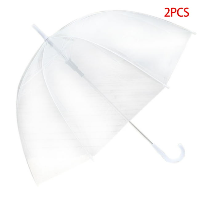 2 Pieces Large Clear Dome See Through Umbrella Handle Transparent Walking Lady Windproof Rain Protecting Umbrella
