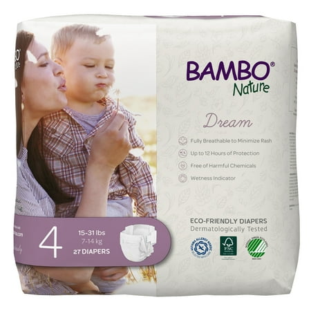 Bambo Nature Disposable Baby Diapers, Skin-Friendly, Size 4, 15-31 lbs, 162 Ct