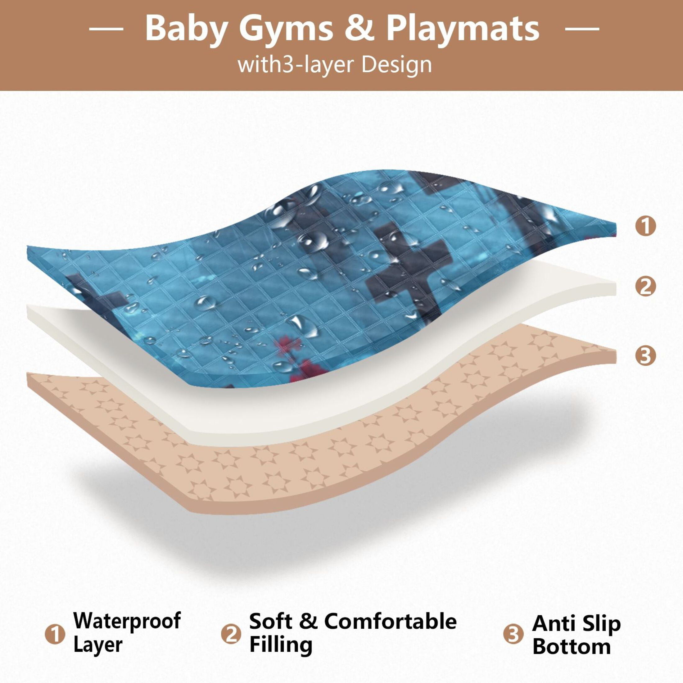WOBOGO Black Haired Lass Baby Playmats Extra Large Waterproof Rollable Activity Pads for Toddlers 50×50inch