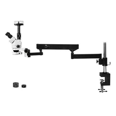 Gem Zoom Microscope Vision Scientific Trinocular Zoom Stereo Microscope, 10x WF, 3.5x-90x Magnification, 0.5x & 2x Auxiliary Lens, Articulating Arm Pillar Clamp Stand, 144-LED Ring Light, 3.0MP Digital Eyepiece Camera ()