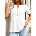 thumbnail image 3 of Short Sleeve V-neck Women Button Henley Blouse Tops Summer Pleated Casual Blouse Shirt, 3 of 7