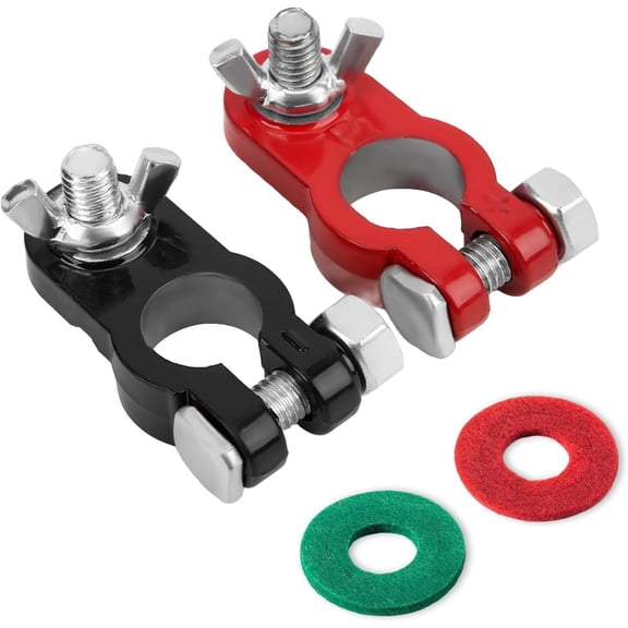 Chasenew 1 Set Battery Terminal Connectors, Negative & Positive Battery Cable Terminals with Anti Corrosion Washers, Battery Post Connector Clamps for Car Truck Boat, Car Accessories
