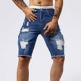 thumbnail image 6 of ZVNAΖH Mens Above The Knee Ripped Stretch Denim Shorts Slim Fit Straight Leg Jean Shorts Comfort Flex Waist Washed Jean Shorts, 6 of 6