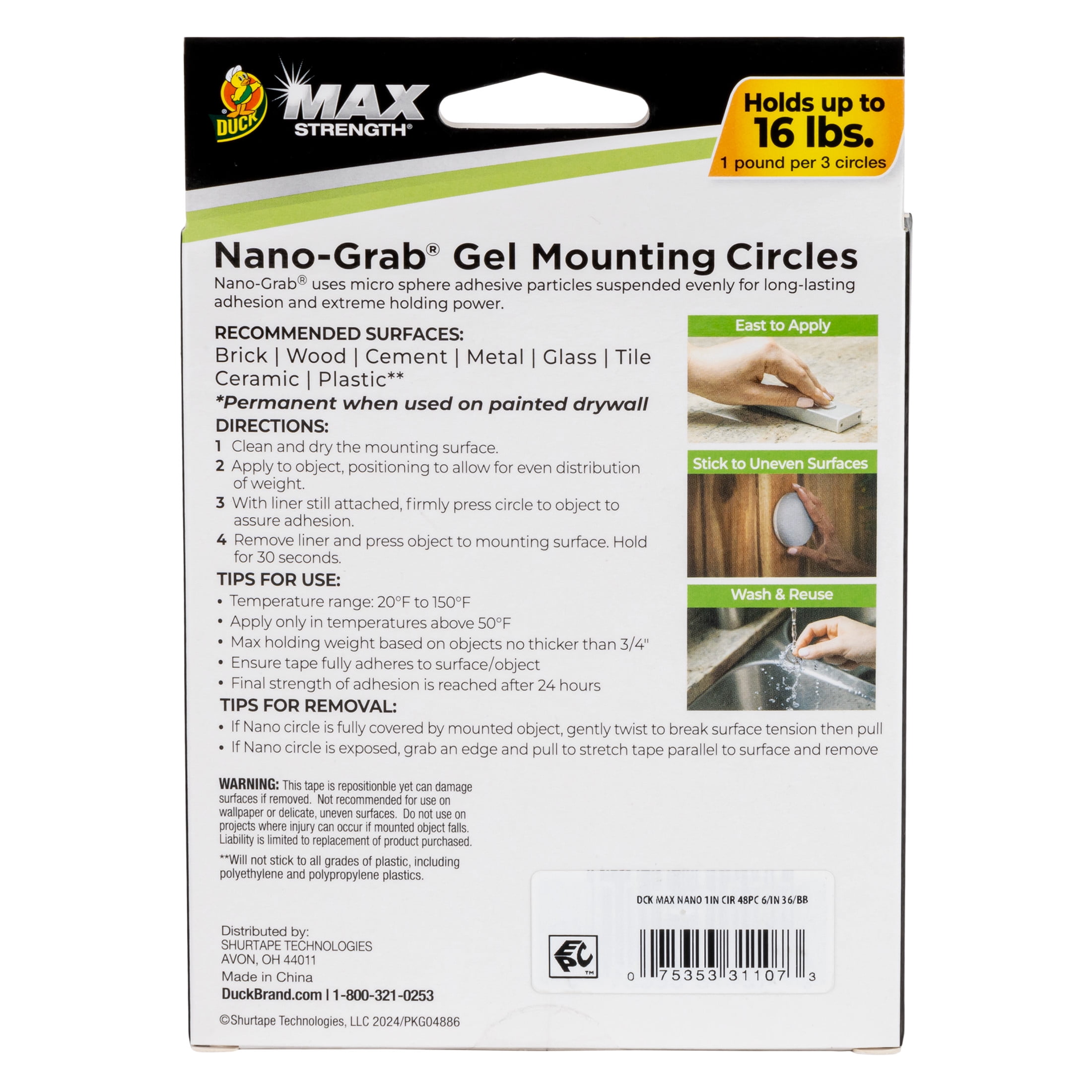 Duck Max Strength Nano-Grab 1 in. x 1 in. Mounting Circle Tabs, 48 Pack