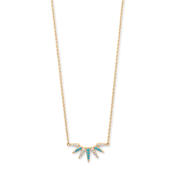 Turquoise Spike Sunray Necklace with Cubic Zirconia 14k Gold-plated Silver