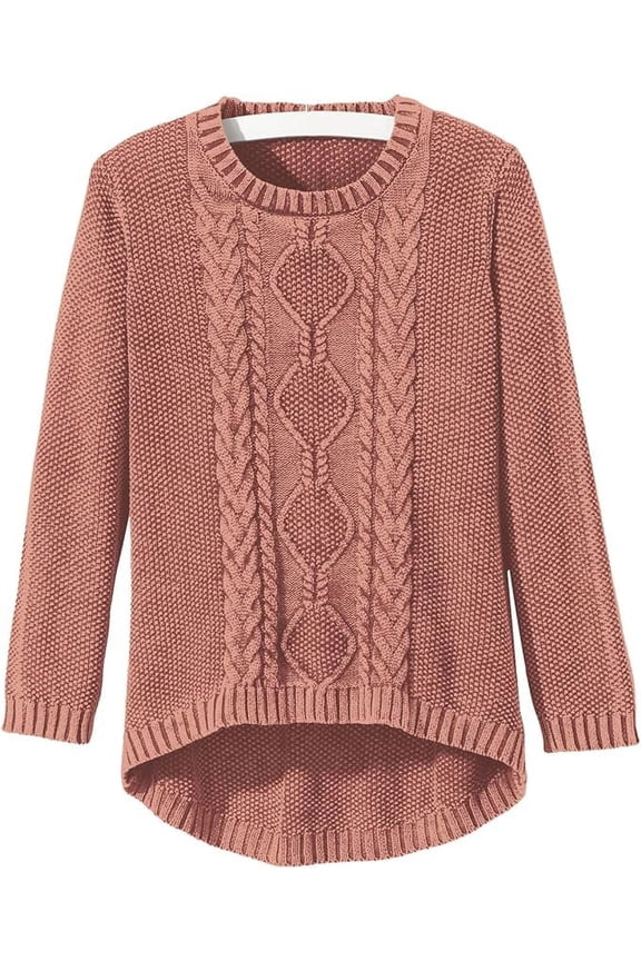 Women's Cotton Cable Knit Sweater, Casual Long Sleeve Pullover Top Knit Sweater for Women - Apricot Medium