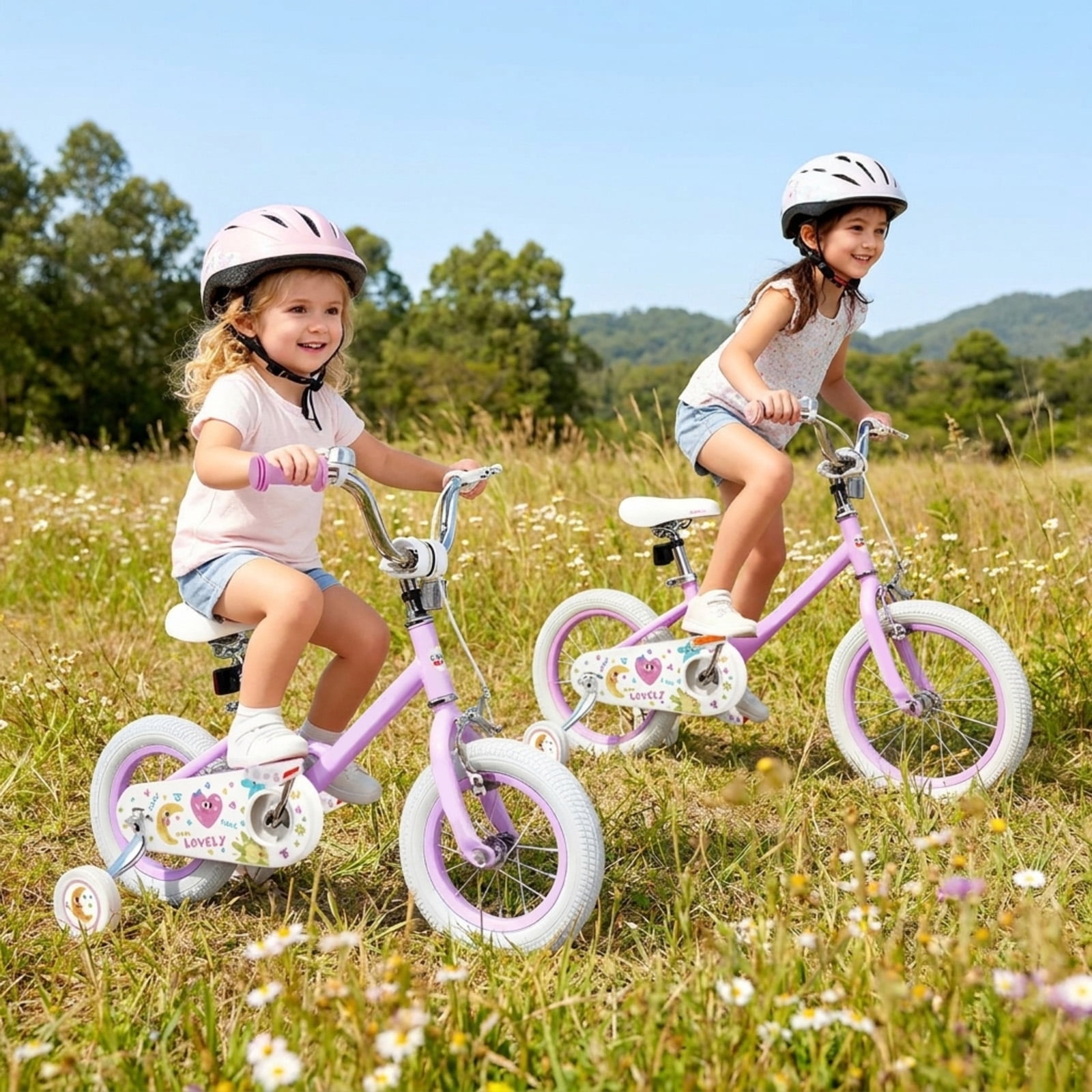 Redsmile Kids Bike 12 Inch with Adjustable Seat and Training Wheels for Boys Girls Ages 3-8, Stars & Moon Design Children Bicycle with Front Handbrake, Kids Bicycle 12in, Purple