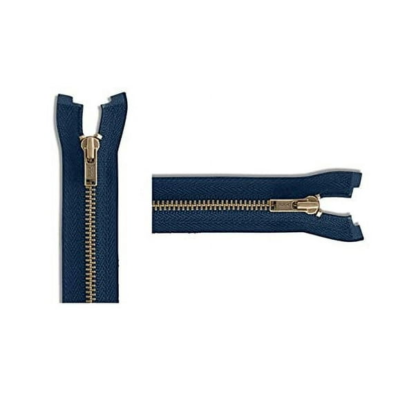 #3 Antique Brass Lightweight Navy Metal Separating YKK Jacket Zipper - Choose Your Length - Color: Navy #560-1 Zipper Per Pack - Made in The United States. (27" Inches)