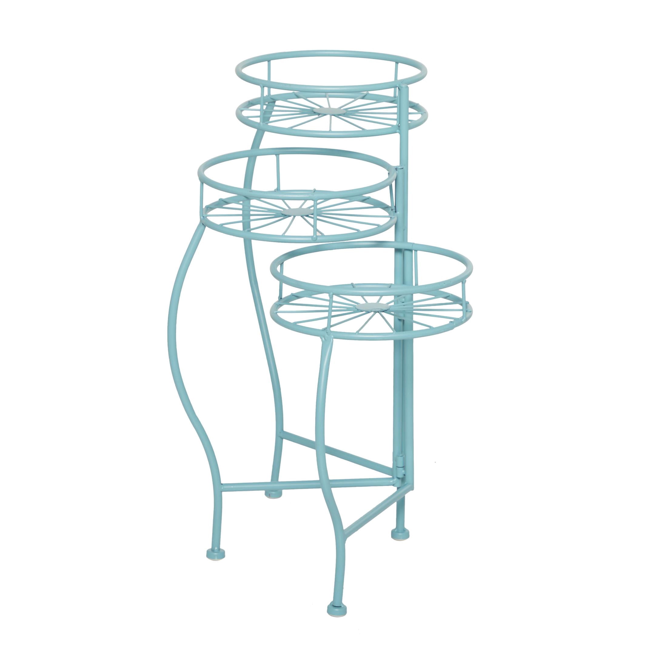 DecMode 19" x 18" x 21" 3 Tier Blue Metal Starburst Plantstand