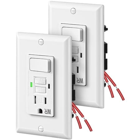 DEWENWILS 2 Pack GFCI Outlet with Switch Combo, 15A Tamper-Resistant & Weather-Resistant, Self-Test Ground Fault Circuit Interrupter, LED Indicator,White