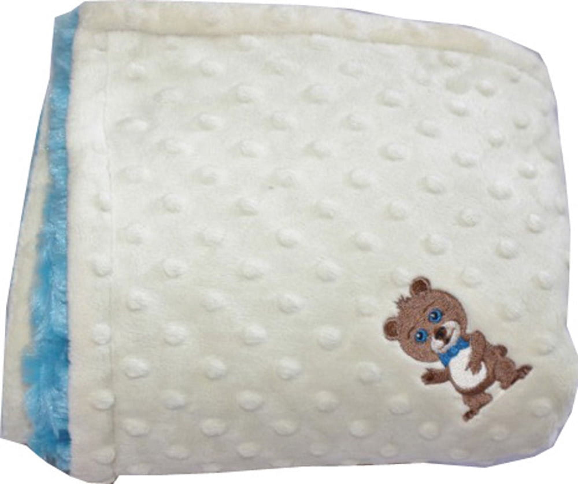 Lil' Cub Hub Yellow Dot with Turquoise Minky Rosebud, Embroidered Boy Bear Stroller Blanket