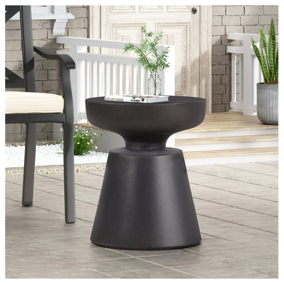 Lightweight Concrete Side Table - Outdoor End Table, Modern Accent Table, Patio Furniture, Indoor/Outdoor Decor, 17.75" W x 20.5" H Copper   Magnesium Oxide