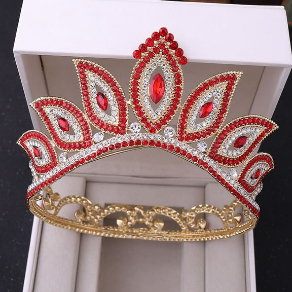 NICEXMAS 1Pc Baroque Red Rhinestone Crown Vintage Alloy Hair Decoration for Wedding