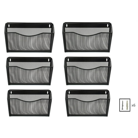 6 Pocket Office Mesh Collection Wall File Holder Organizer Black