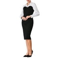 thumbnail image 4 of INSPIRE CHIC Women's Contrast Color Sheath Dress Long Sleeve Lapel Neck Elegant Work Pencil Dresses S Black, 4 of 5