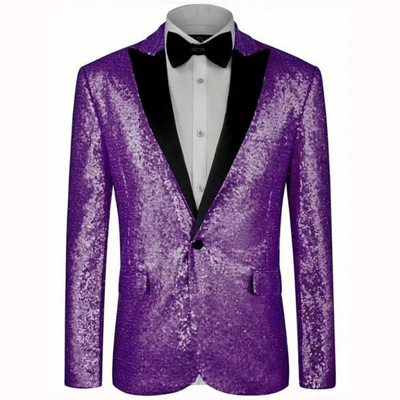 YLSDY Mens Tails Slim Fit Tailcoat Sequin Dress Coat Collared Swallowtail Dinner Party Wedding Blazer Suit Jacket Purple S