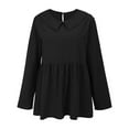thumbnail image 4 of Black Young Adult Tops Women's Fashionable and Casual Solid Color Cotton Linen Doll Collar Long Sleeve Loose Top T Shirt Going Out Tops for Women, 4 of 6