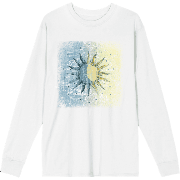 Celestial Tropics Sun Crew Neck Long Sleeve Adult Tee-Medium-White