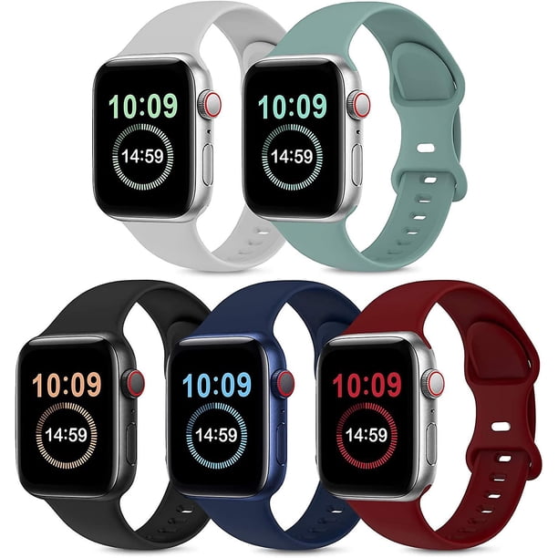 Paquete de 5 bandas compatibles con Apple Watch Band 38 mm, 40 mm, 41 mm, 42 mm, 44 mm, 45 mm, compatibles con Iwatch Series 7 6 5 4 3 2 1 Se Mujeres Hombres Negro/rojo vino/c