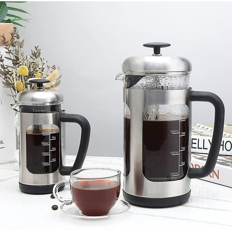 Easyworkz French Press 12 oz Coffee Tea Maker with Borosilicate Glass,Soft Grip Handle