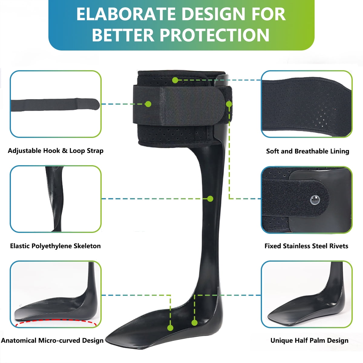 Orthomen AFO Drop Foot Brace, Medical Ankle Foot Orthosis, Lightweight Foot Support Stabilizer, Drop Foot Postural Correction Brace for Men and Women (L-Left)