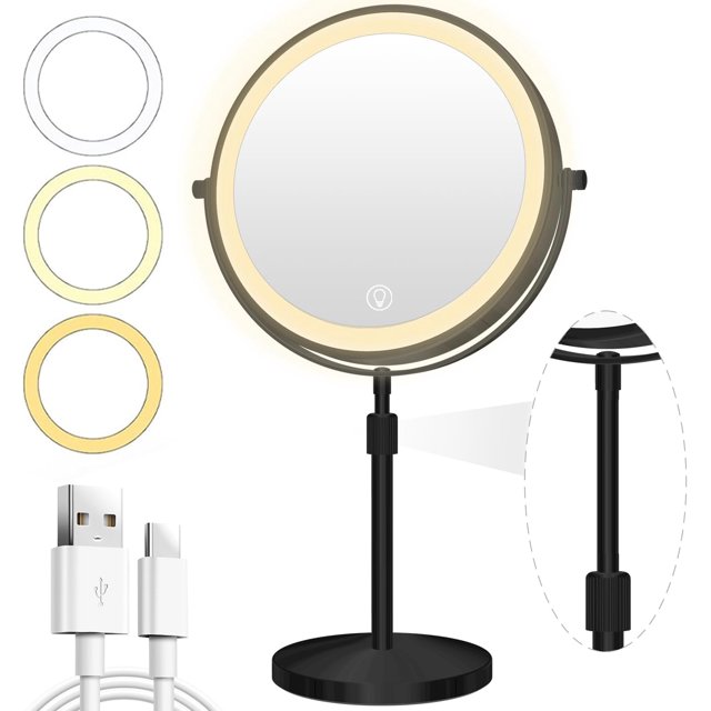 Makeup Mirror with Lights x/x mAh Rechargeable Magnifying Mirror with Light Rotate Bathroom Mirror with Lights Color LEDs Stepless Dimmable