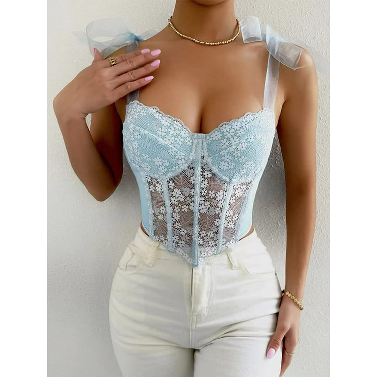 Fabric: 93% Cotton,7% Elastane SHEIN Sexy Contrast Guipure Lace Cami Top,  Baby Blue at Rs 300/piece in Mumbai
