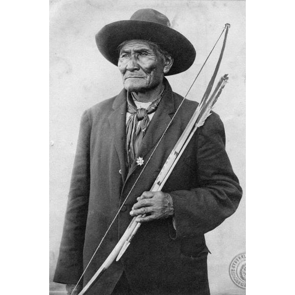 24x36 gallery poster, Geronimo with traditional Apache bow and arrow