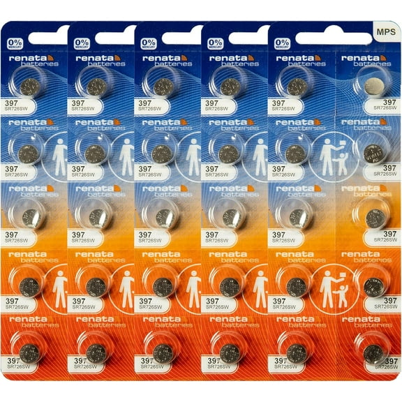 Renata 397 SR726SW Batteries - 1.55V Silver Oxide 397 Watch Battery (50 Count)