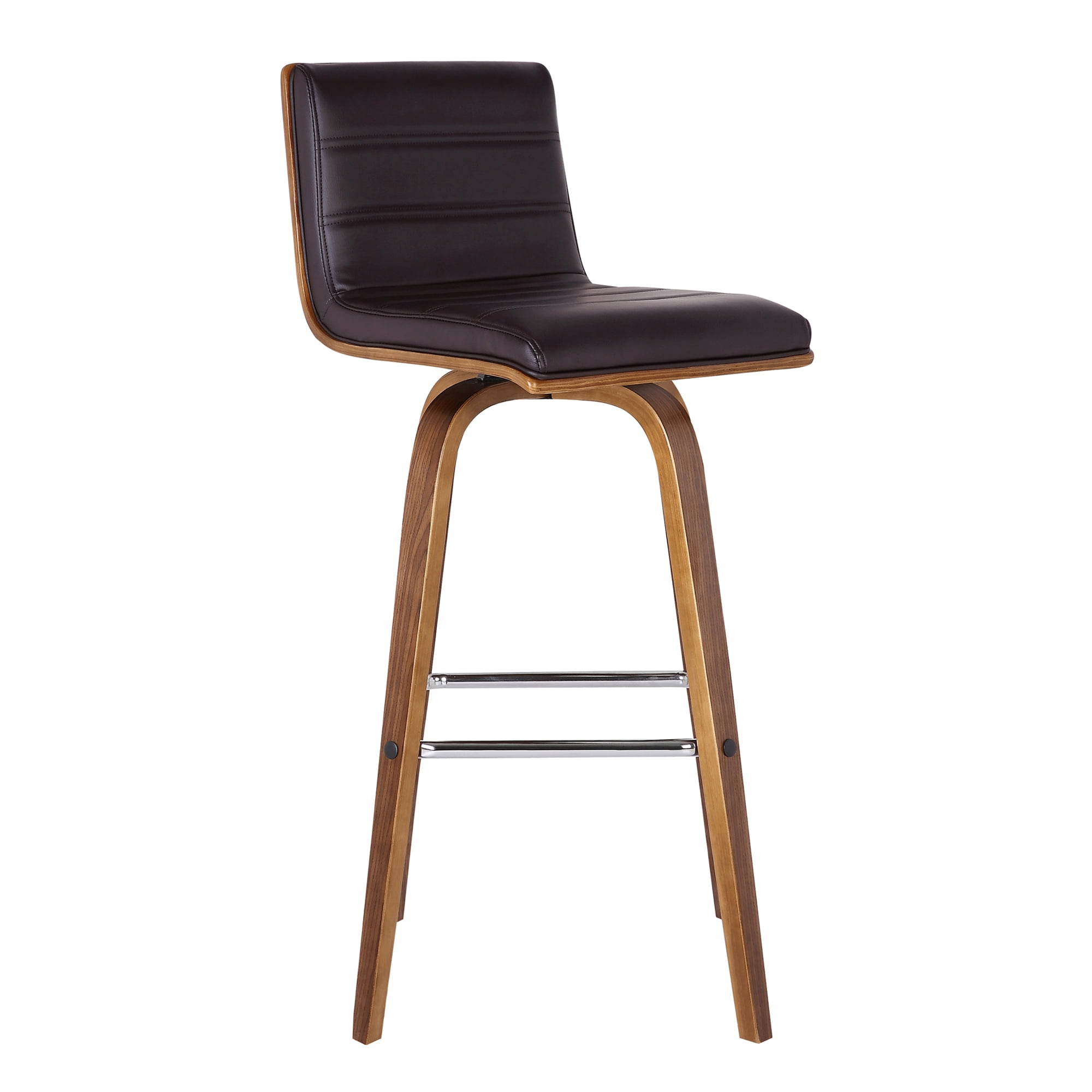 Vienna 26" Swivel Counter Stool in Walnut Wood Finish with Brown Faux Leather - Set of 3