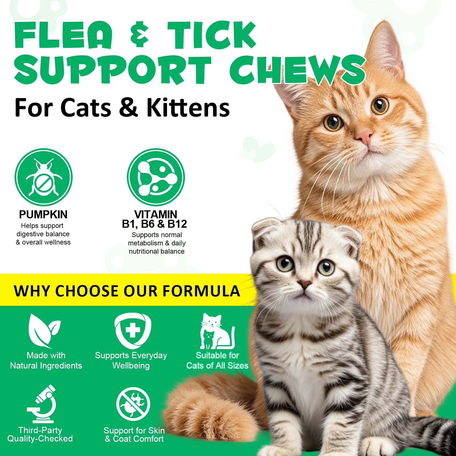 Oimmal Skin & Coat Chews for Cats, Daily Support Treat with Pumpkin & Yeast, Natural De-woming Treats for Digestive & Skin Health, 3.7oz/100g, Chicken Flavor - 5Pack