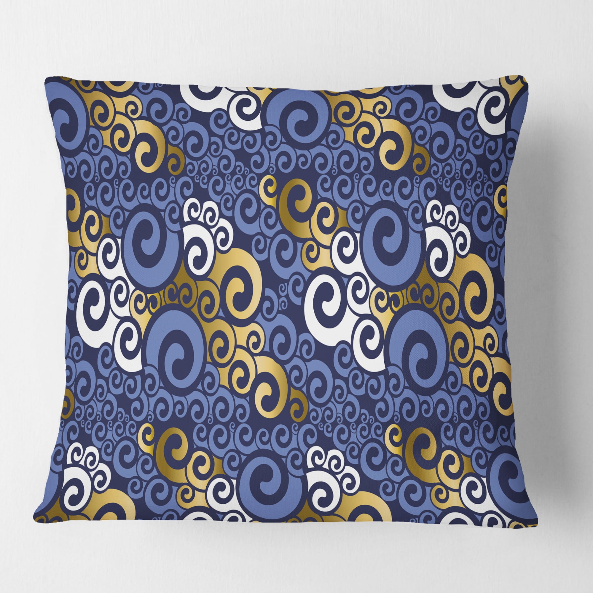 Designart Retro Luxury Waves In Gold And Blue III' Mid-Century Modern Throw Pillow - 16x16