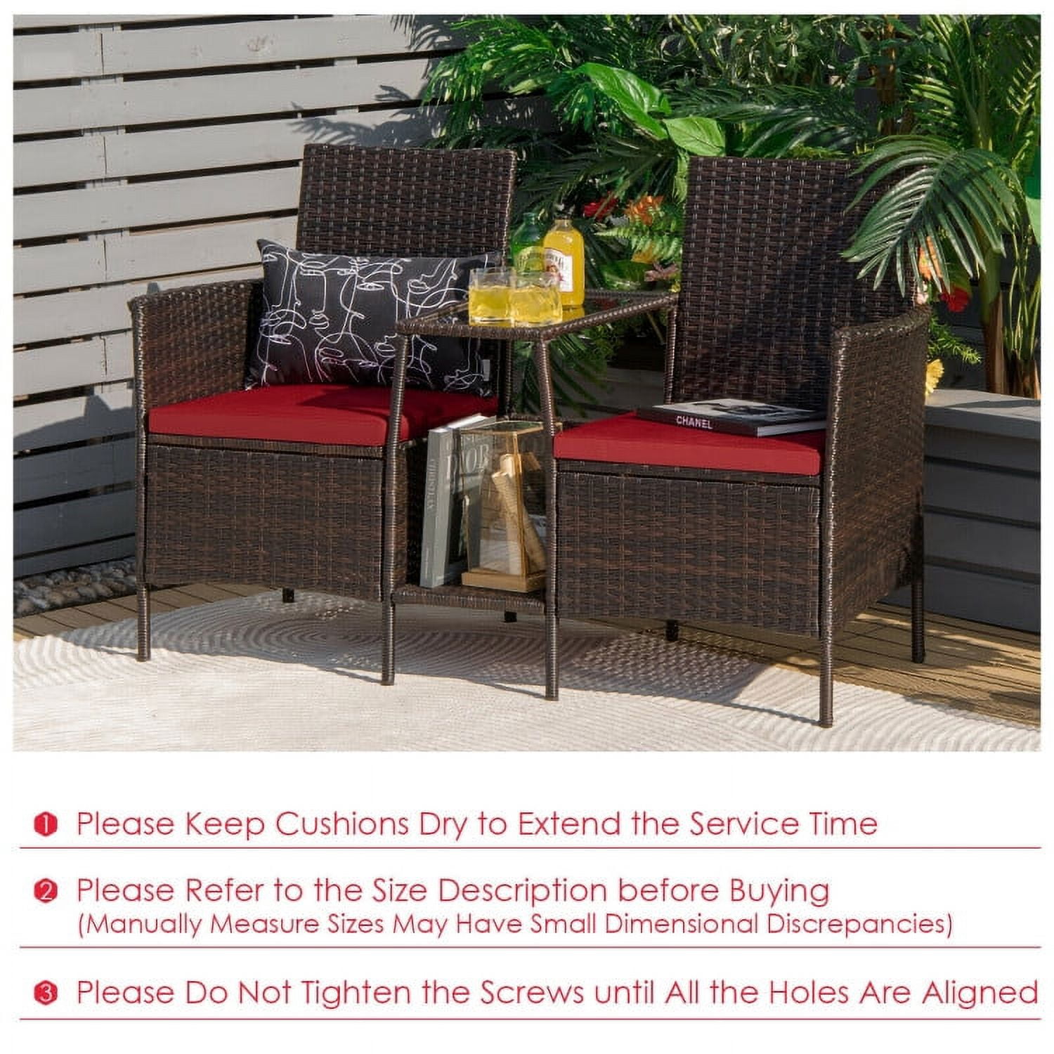 Aimee Lii Rattaner Outdoor Patio Furniture, Patio Rattan Wicker Conversation Set Sofa Cushioned Loveseat Glass Table, Red Aimee Lii Rattaner Outdoor Patio Furniture, Patio Rattan Wicker Conversation Set Sofa Cushioned Loveseat Glass Table, Red