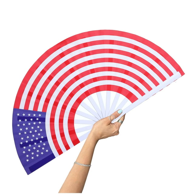 Abanico de mano plegable GeGeya con bandera estadounidense de 33 cm para el 4 de julio