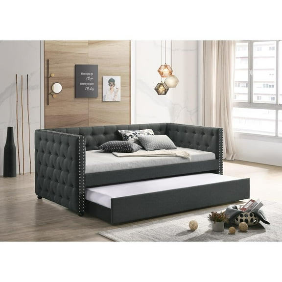 ACME Romona Full Upholstered Daybed with Twin Trundle in Grey