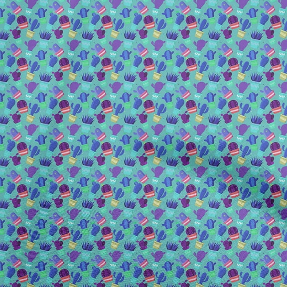 oneOone Polyester Lycra Turquoise Blue Fabric Cactus Dress Material Fabric Print Fabric By The Yard 56 Inch Wide