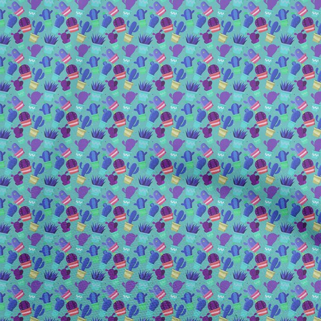 oneOone Tissu Polyester Lycra Bleu Turquoise Cactus Matériel de Robe Tissu Imprimé Tissu au Mètre 56 Pouces de Large