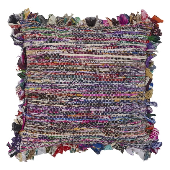 LR Home Nomad 26" x 26" Rainbow Striped Fringed Adult Decorative Throw Pillow