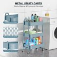 thumbnail image 3 of 3 Tier Utility Rolling Cart,  Metal Storage Cart with Handle and Lockable Wheels, Multifunctional Storage Organizer Trolley with Mesh Baskets for Kitchen, Living Room, Office, Garage (Blue), 3 of 14