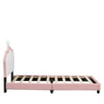 thumbnail image 5 of PU Leather Upholstered Platform Bed, Twin Size Wood Bed Frame with Crown-Shaped Headboard, Cute Platform Bed with Slats for Girls Boys, White+Pink, 5 of 7