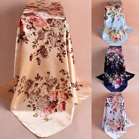 Siminsem Women Fashion Printed Soft Silk Shawl Wrap Scarf, Lightweight Sheer Floral Pashmina Scarf for Women, Ladies Summer Spring Scarf for Wedding Evening Party Beach, Gold, One Size