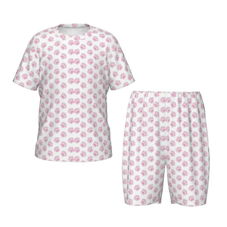 Luyuia Pink Paw Print Girls  2-Piece Tie-Dye Pajama Set  Cute Summer Loungewear with Shirt and Tank Shorts Nightwear-X-Large