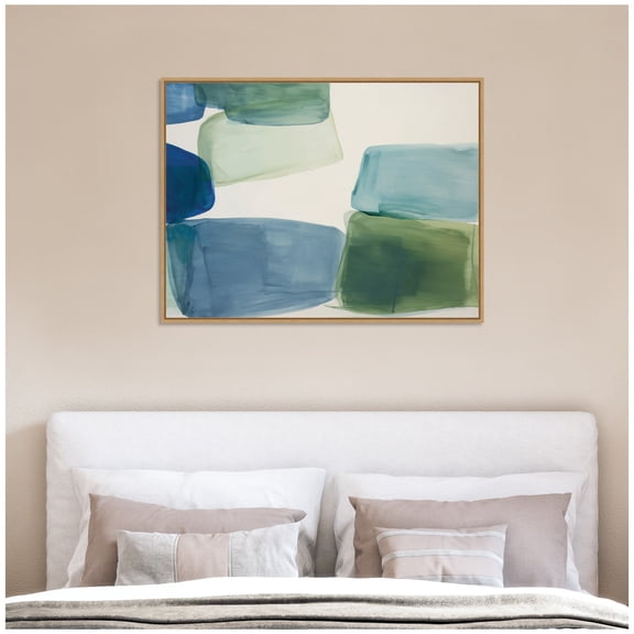 Kate and Laurel Framed Canvas Wall Art Print Coastal Calm I by Amy Lighthall, 42 x 32 Sylvie Natural Frame, Modern Contemporary, Abstract Art for Wall Decor