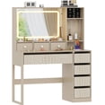 thumbnail image 3 of Ktaxon Makeup Vanity Desk with Lighted Mirror, Vanity Table with Charging Station for Bedroom, Greige, 3 of 8
