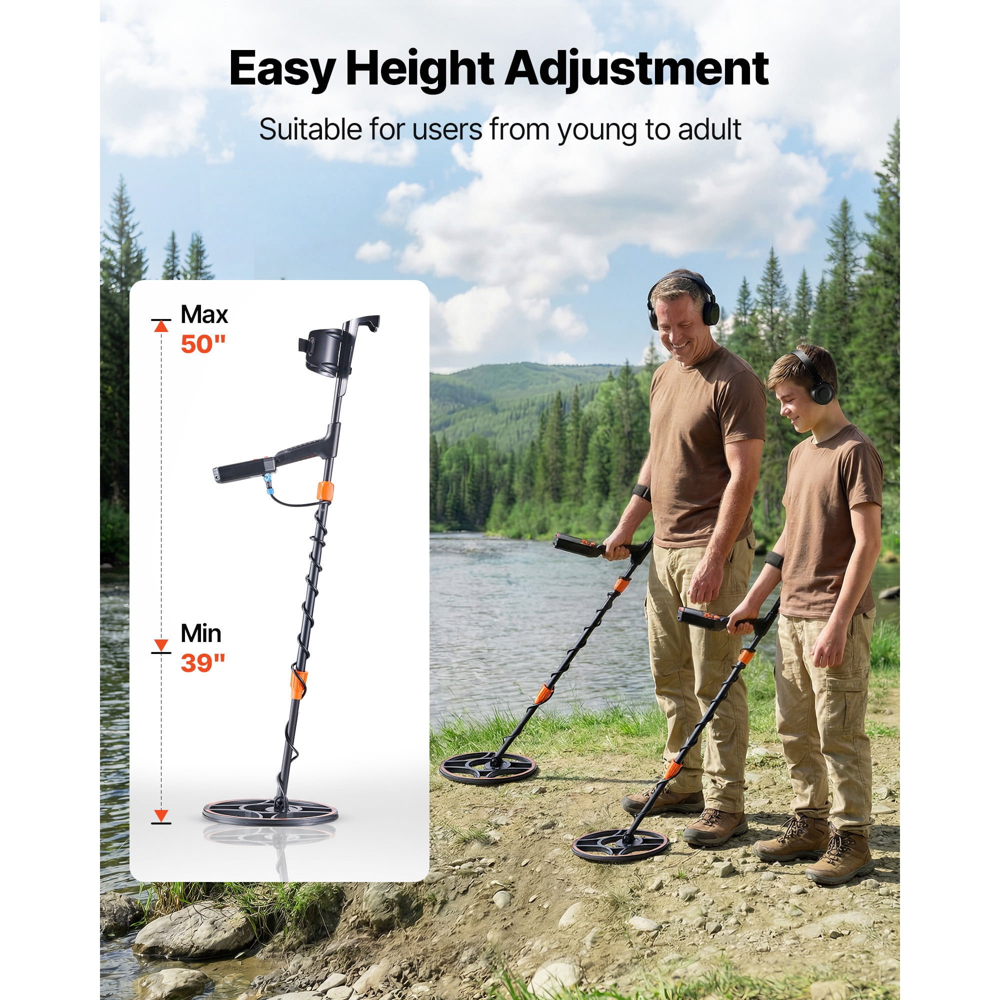 KFFKFF Waterproof Metal Detector, 12" Coil, High-Precision Gold Finder for Adults, with Screen, Wireless Headphones, 7 Detection Modes, Adjustable Shaft, Ideal for Gold and Treasure Hunting