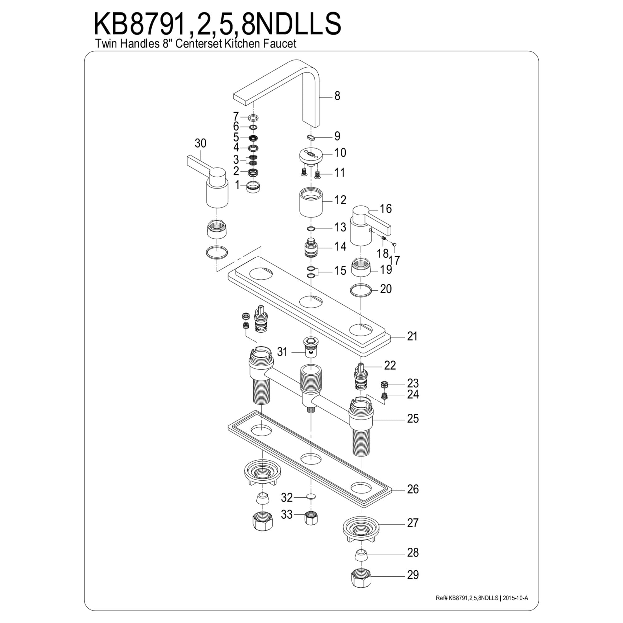 Kingston KB8791NDLLS NuvoFusion Two-Handle 8" Centerset Kitchen Faucet, Polished Chrome