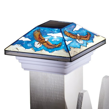 Newport Post Cap Solar Stained-Glass Soaring Eagles Decorative Post Cap - Entryway Outdoor Lighting ()